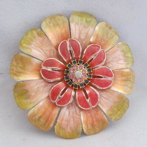 Glazed Iridescent Enamel Flower Brooch